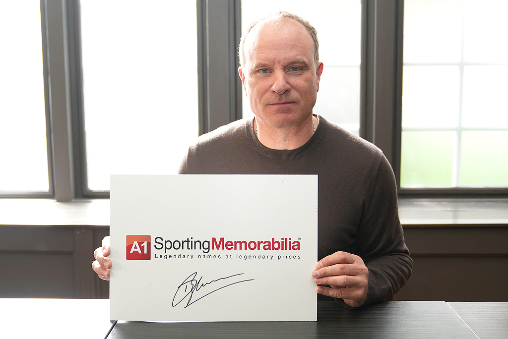 Dennis Bergkamp signs for A1 Sporting Memorabilia on 25th April 2024 in Amsterdam, Netherlands.