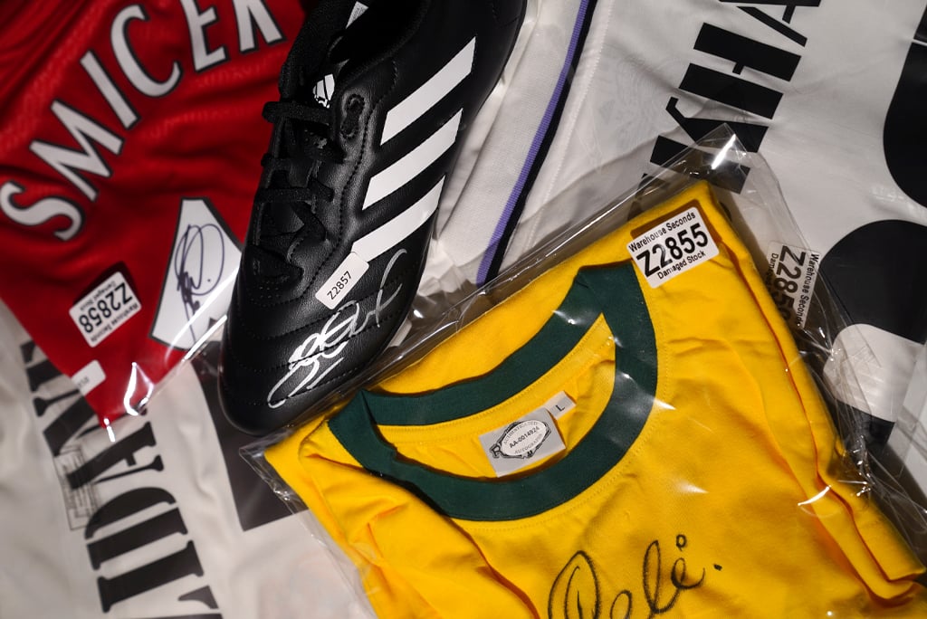 Our Warehouse Seconds range includes shirts, boots, balls, photos & more!