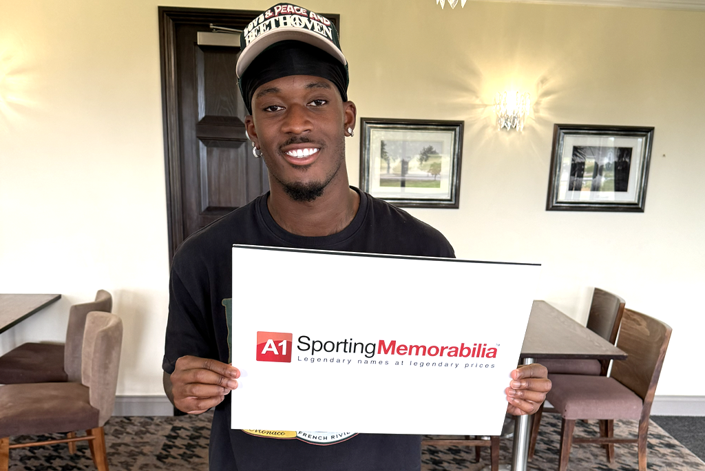 Callum Hudson-Odoi signs with A1 Sporting Memorabilia on the 9th September 2025, in Nottingham, UK.