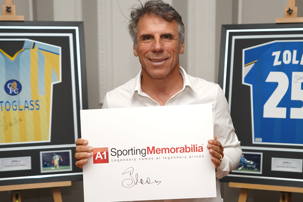 Gianfranco Zola signs with A1 Sporting Memorabilia on the 22nd July 2025, in London, UK.