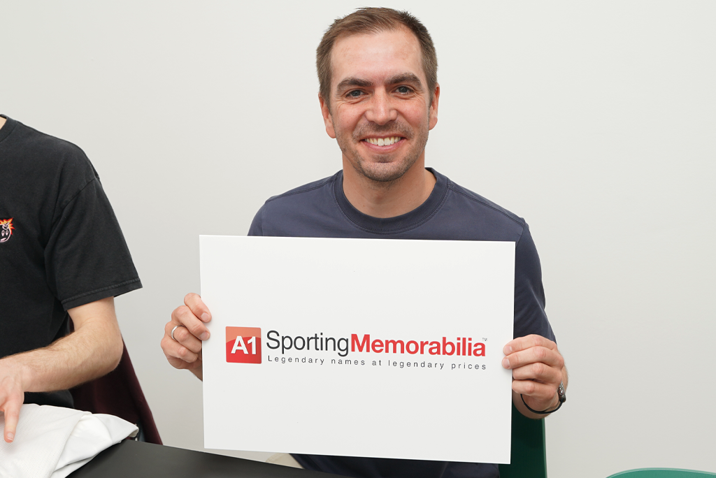 Philipp Lahm signs with A1 Sporting Memorabilia on the 30th May 2025, in Munich, Germany.