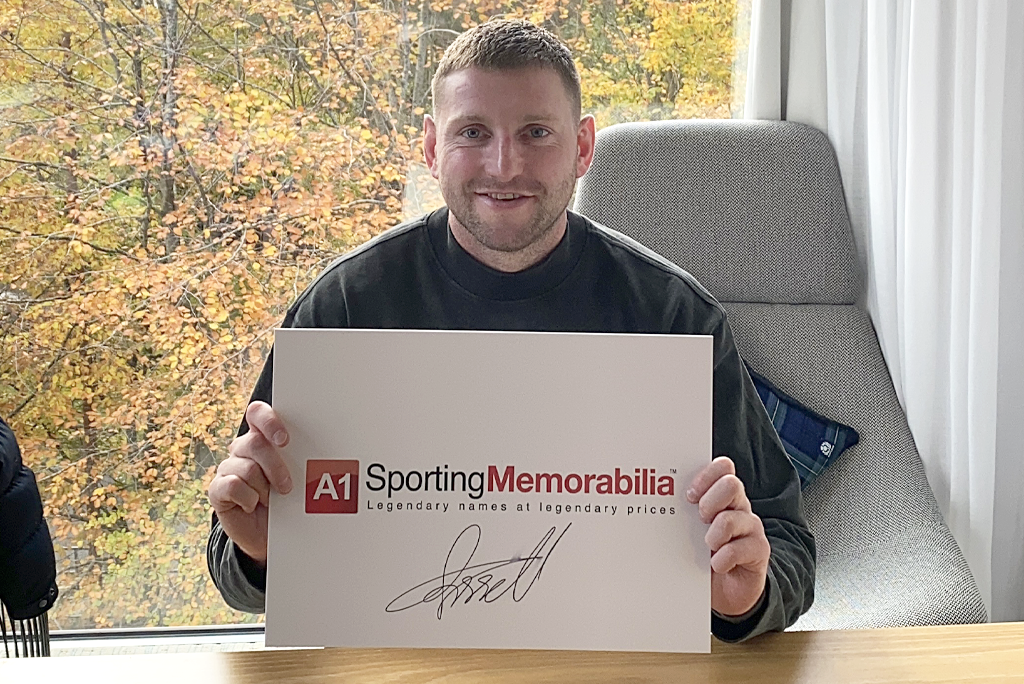 Finn Russell signs with A1 Sporting Memorabilia on the 29th October 2025, in Edinburgh, Scotland.